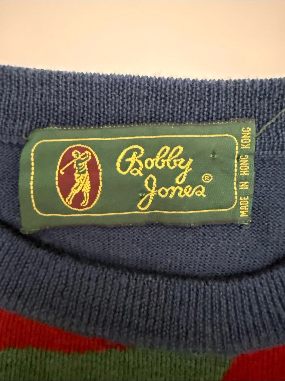 Vintage Bobby Jones Navy Crewneck Sweater with Abstract Pattern - 80s/90s
